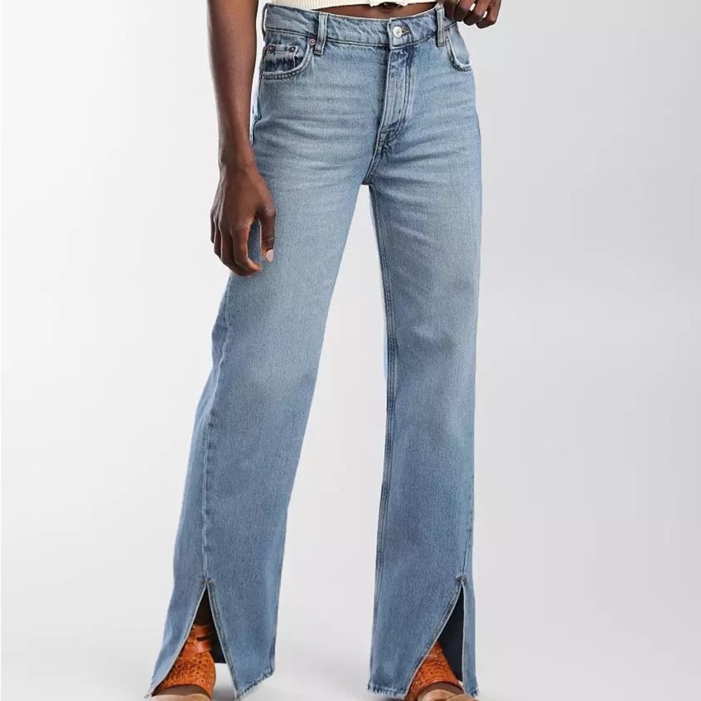 Free People Long Lines Slit Straight Jeans, NWT Sz 34